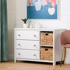 Balka 3 Drawer Kids' Dresser with Baskets Pure White - South Shore: Dressers for Bedroom, Toddler Storage, Farmhouse Style