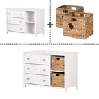 Cassettiera per bambini a 3 cassetti con cesti Bianco puro: Cassettiere per camera da letto, Contenitori per bambini, Stile rustico
