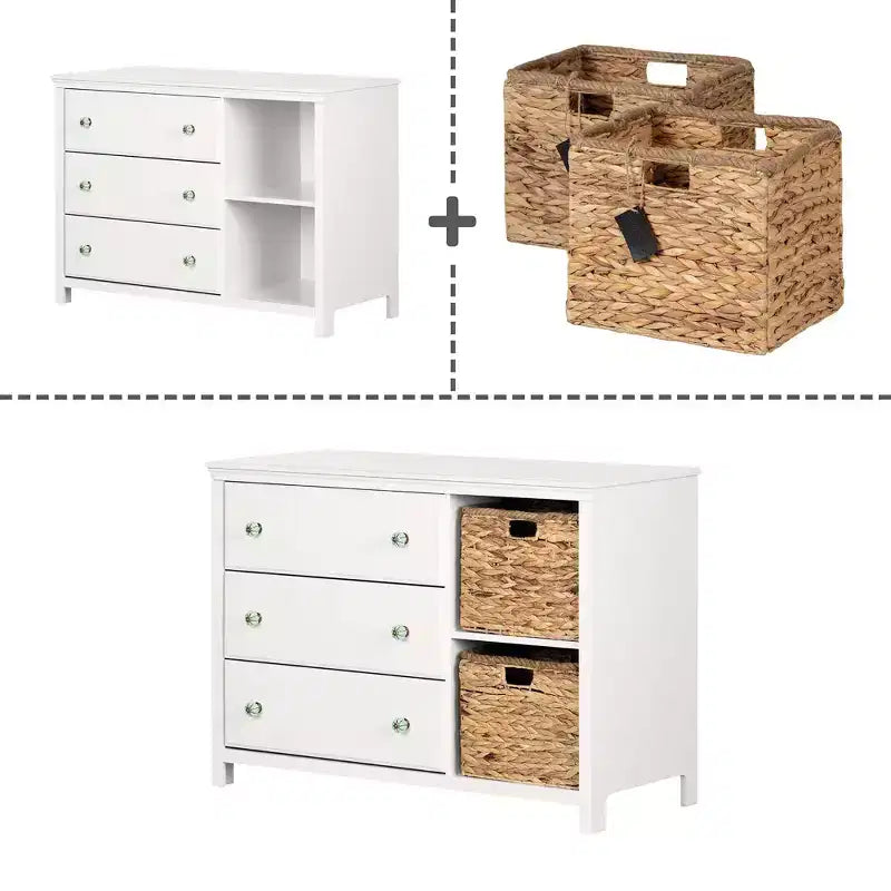 Cassettiera per bambini a 3 cassetti con cesti Bianco puro: Cassettiere per camera da letto, Contenitori per bambini, Stile rustico