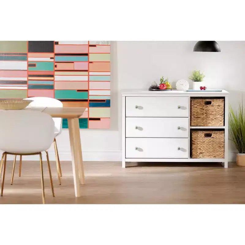 Cassettiera per bambini a 3 cassetti con cesti Bianco puro: Cassettiere per camera da letto, Contenitori per bambini, Stile rustico