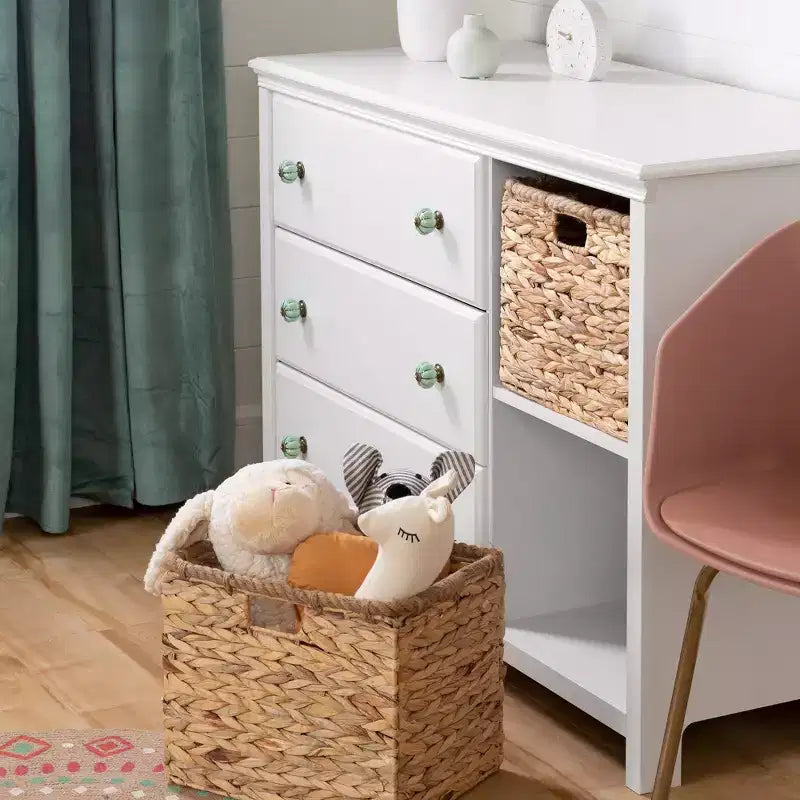 Cassettiera per bambini a 3 cassetti con cesti Bianco puro: Cassettiere per camera da letto, Contenitori per bambini, Stile rustico