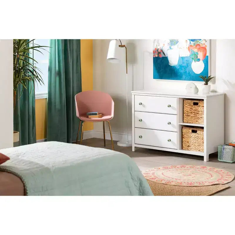 Cassettiera per bambini a 3 cassetti con cesti Bianco puro: Cassettiere per camera da letto, Contenitori per bambini, Stile rustico