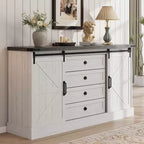 Farmhouse 4 Drawer Dresser, 59 Wood Dressers with Sliding Barn Doors, TV Stand with Drawers & Bar Handles, Chests of Drawers for Living Room, Bedroom