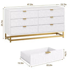 Comò per camera da letto, cassettiera grande da 53,5 pollici, cassettiera a 6 cassetti con maniglie e gambe in metallo dorato, cassettiere con cassetti