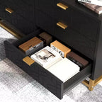 Comò per camera da letto, cassettiera grande da 53,5 pollici, cassettiera a 6 cassetti con maniglie e gambe in metallo dorato, cassettiere con cassetti