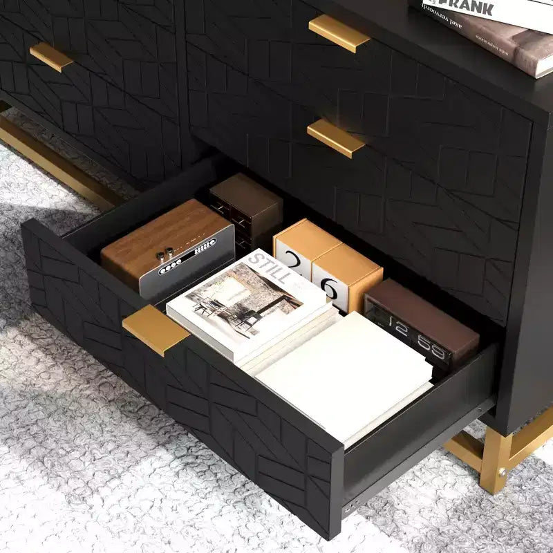 Comò per camera da letto, cassettiera grande da 53,5 pollici, cassettiera a 6 cassetti con maniglie e gambe in metallo dorato, cassettiere con cassetti