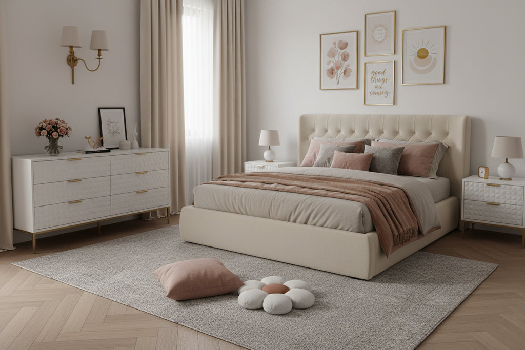 Comò per camera da letto, cassettiera grande da 53,5 pollici, cassettiera a 6 cassetti con maniglie e gambe in metallo dorato, cassettiere con cassetti