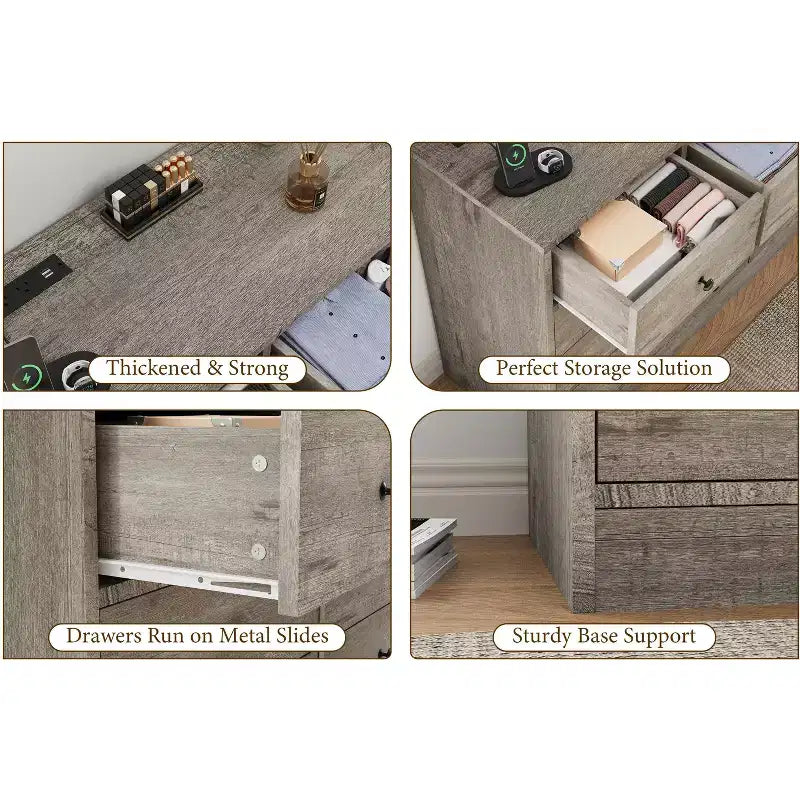 Cassettiera a 12 cassetti per camera da letto, cassettiera in legno da 61 pollici, cassettiere alte con binari in metallo scorrevoli, per soggiorno, corridoio