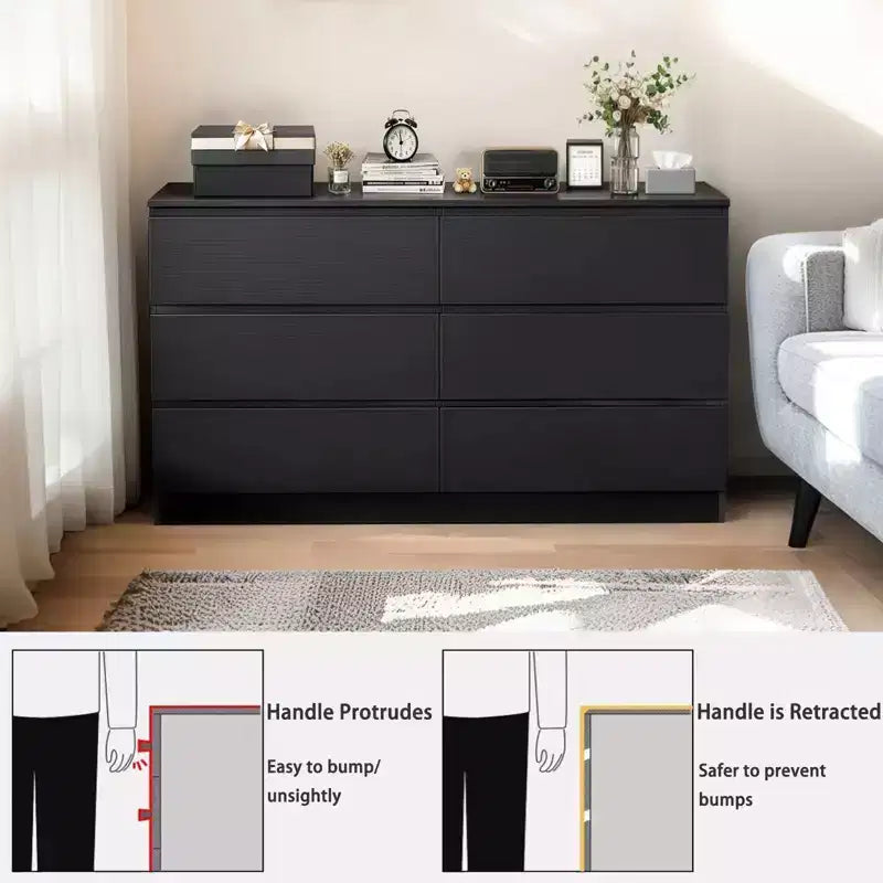 Cassettiera alta a 6 cassetti per camera da letto, cassettiera moderna in legno spaziosa, armadio contenitore grande comodino per soggiorno e ingresso