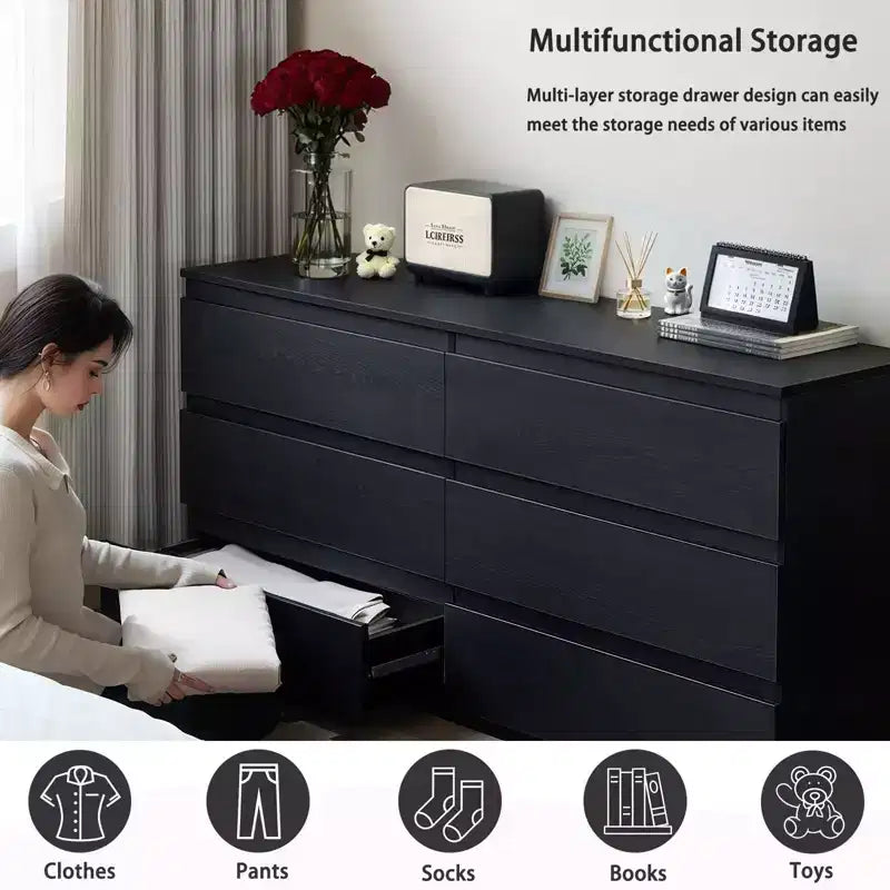 Cassettiera alta a 6 cassetti per camera da letto, cassettiera moderna in legno spaziosa, armadio contenitore grande comodino per soggiorno e ingresso