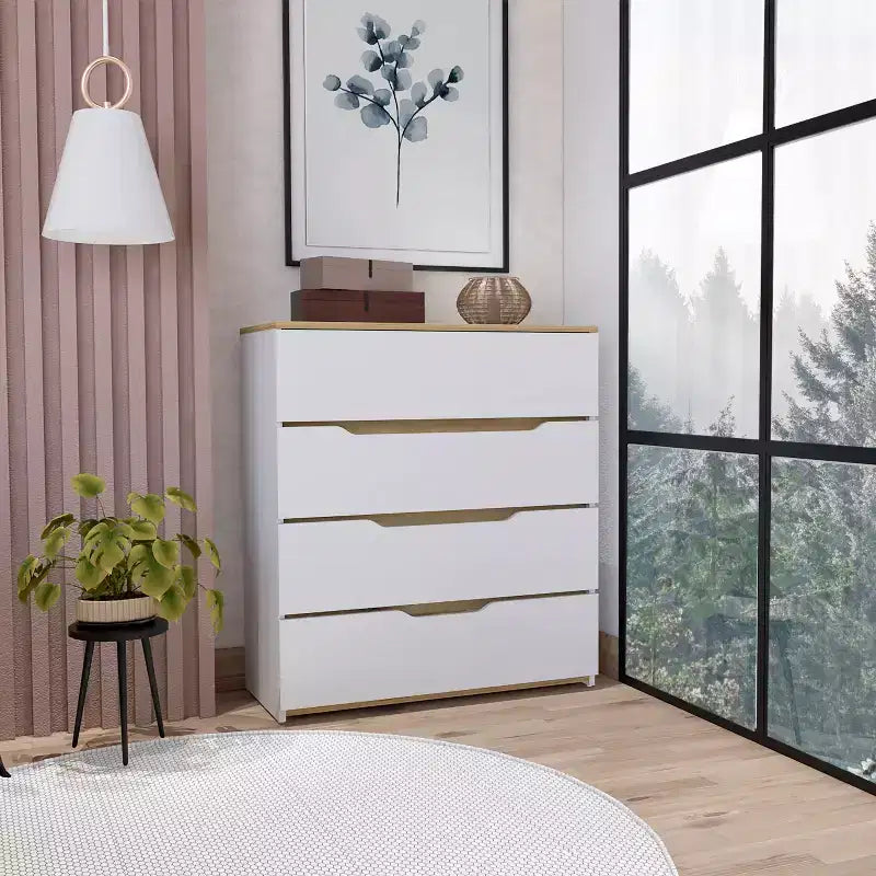 Comò moderno a 4 cassetti con ripiano superiore, cassetti spaziosi, cassettiera per camera da letto, ingresso, comò in legno