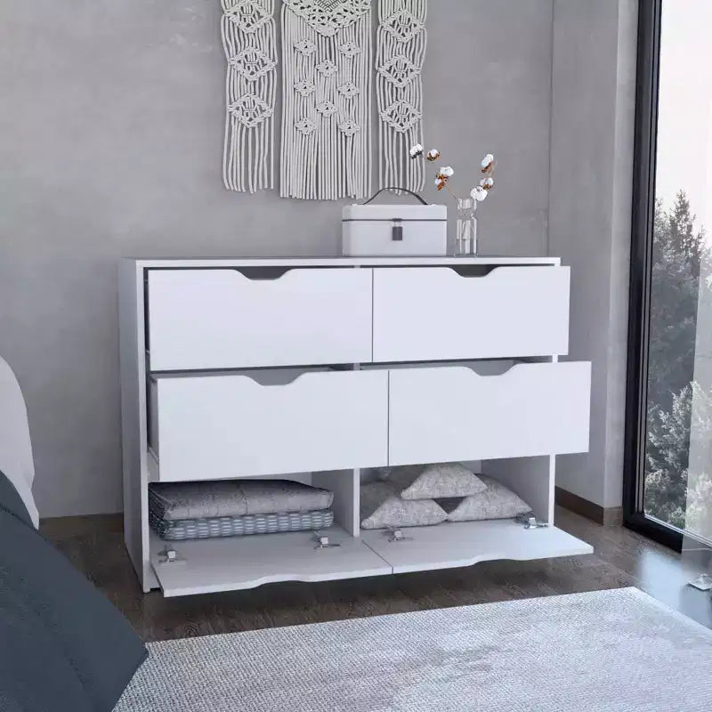 Comò moderno a 4 cassetti con ripiano superiore, cassetti spaziosi, cassettiera per camera da letto, ingresso, comò in legno