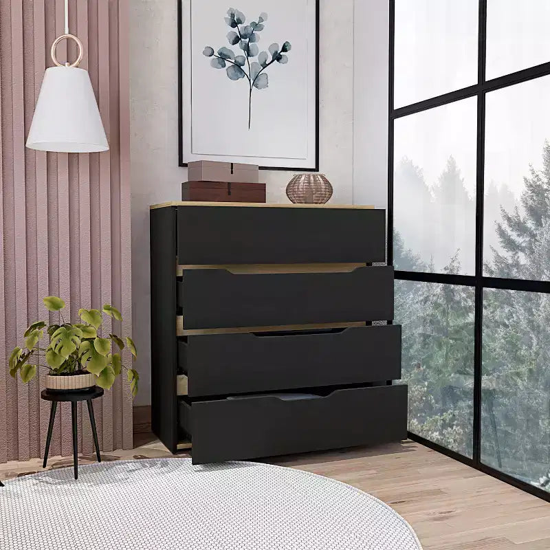 Comò moderno a 4 cassetti con ripiano superiore, cassetti spaziosi, cassettiera per camera da letto, ingresso, comò in legno