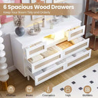 Cassettiera in Rattan con 6 Cassetti, Comò Resistente in Legno Naturale, Cassettiera a 6 Cassetti, Porta TV, Mobile Contenitore per Cameretta, Ingresso, Camera da Letto, Corridoio