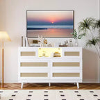 Cassettiera in Rattan con 6 Cassetti, Comò Resistente in Legno Naturale, Cassettiera a 6 Cassetti, Porta TV, Mobile Contenitore per Cameretta, Ingresso, Camera da Letto, Corridoio