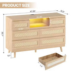 Cassettiera in Rattan con 6 Cassetti, Comò Resistente in Legno Naturale, Cassettiera a 6 Cassetti, Porta TV, Mobile Contenitore per Cameretta, Ingresso, Camera da Letto, Corridoio