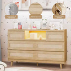 Cassettiera in Rattan con 6 Cassetti, Comò Resistente in Legno Naturale, Cassettiera a 6 Cassetti, Porta TV, Mobile Contenitore per Cameretta, Ingresso, Camera da Letto, Corridoio