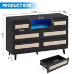 Cassettiera in Rattan con 6 Cassetti, Comò Resistente in Legno Naturale, Cassettiera a 6 Cassetti, Porta TV, Mobile Contenitore per Cameretta, Ingresso, Camera da Letto, Corridoio