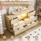 Cassettiera in Rattan con 6 Cassetti, Comò Resistente in Legno Naturale, Cassettiera a 6 Cassetti, Porta TV, Mobile Contenitore per Cameretta, Ingresso, Camera da Letto, Corridoio