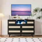 Cassettiera in Rattan con 6 Cassetti, Comò Resistente in Legno Naturale, Cassettiera a 6 Cassetti, Porta TV, Mobile Contenitore per Cameretta, Ingresso, Camera da Letto, Corridoio
