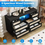 Cassettiera in Rattan con 6 Cassetti, Comò Resistente in Legno Naturale, Cassettiera a 6 Cassetti, Porta TV, Mobile Contenitore per Cameretta, Ingresso, Camera da Letto, Corridoio