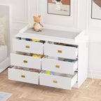 Cassettiera da camera con 6 cassetti, cassettiera fasciatoio, imbottitura morbida e piano rimovibile, cassettiere per neonati con piano fasciatoio per cameretta, bianco