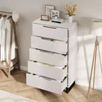 Cassettiere a 5 cassetti bianche per camera da letto: 50 cassettiere verticali in legno autoportanti alte con spazio contenitore per soggiorno, corridoio e ingresso