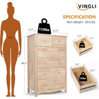 Cassettiera Alta con 6 Cassetti in Legno Naturale Massiccio Non Finito per Camera da Letto, Cassettiera Stile Fattoria Fai da Te in Legno di Gomma