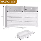 Comò in legno da 55 pollici a 6 cassetti per camera da letto con luce a LED e ampio spazio di archiviazione, ampio organizer per comò per armadio e soggiorno