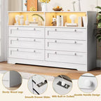 Comò in legno da 55 pollici a 6 cassetti per camera da letto con luce a LED e ampio spazio di archiviazione, ampio organizer per comò per armadio e soggiorno