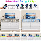 Comò in legno da 55 pollici a 6 cassetti per camera da letto con luce a LED e ampio spazio di archiviazione, ampio organizer per comò per armadio e soggiorno