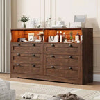 Comò in legno da 55 pollici a 6 cassetti per camera da letto con luce a LED e ampio spazio di archiviazione, ampio organizer per comò per armadio e soggiorno