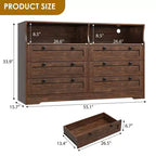 Comò in legno da 55 pollici a 6 cassetti per camera da letto con luce a LED e ampio spazio di archiviazione, ampio organizer per comò per armadio e soggiorno
