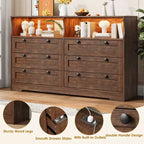 Comò in legno da 55 pollici a 6 cassetti per camera da letto con luce a LED e ampio spazio di archiviazione, ampio organizer per comò per armadio e soggiorno