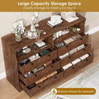Comò in legno da 55 pollici a 6 cassetti per camera da letto con luce a LED e ampio spazio di archiviazione, ampio organizer per comò per armadio e soggiorno