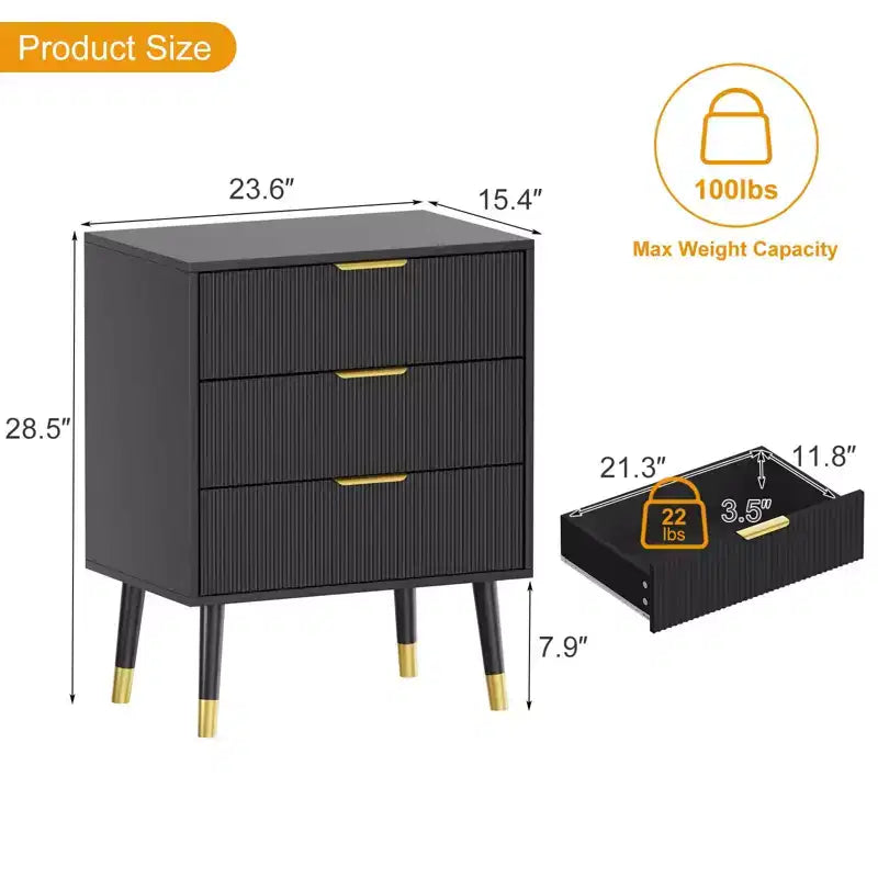 Cassettiera a 3 Cassetti per Camera da Letto, Comò Moderno, Unità Organizer con Cassetti Contenitori