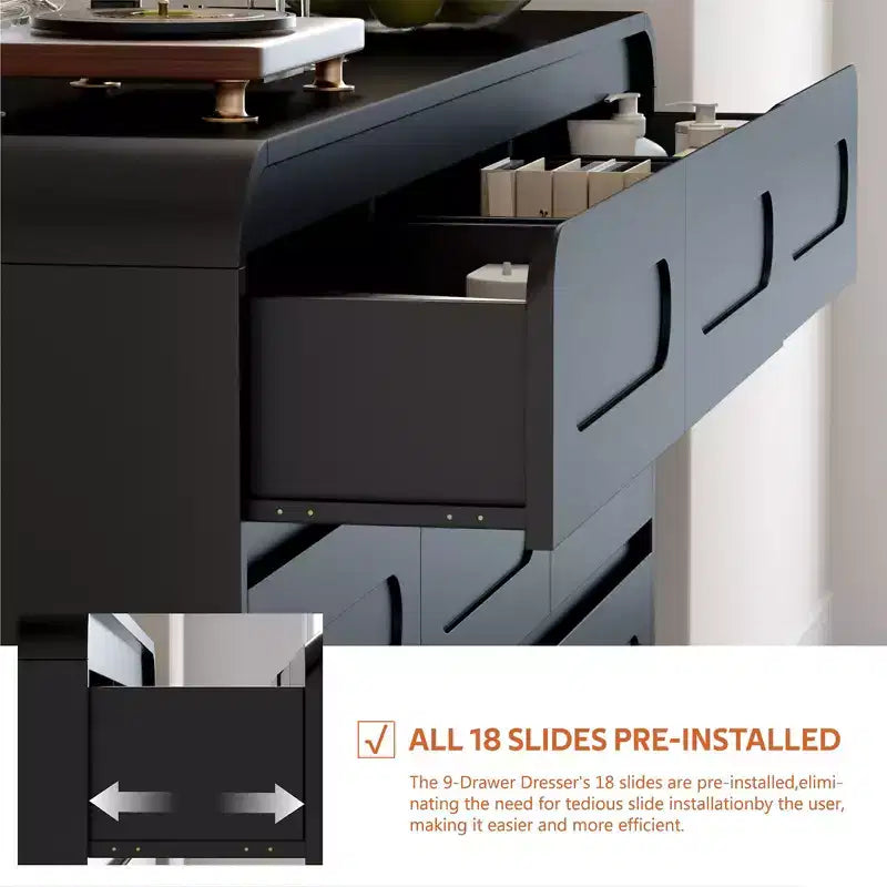 Comò a 9 cassetti per camera da letto, cassettiere moderne larghe 160 cm con guide preinstallate