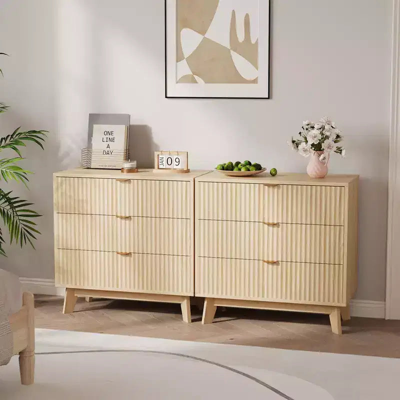 Comò a 3 cassetti, cassettiere moderne a doghe, cassettiera in legno, organizer per cassetti