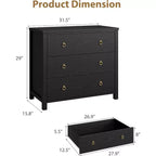 Comò a 6 cassetti per camera da letto, comò moderno e ampio con spazio di archiviazione, cassettiera in legno indipendente, nero