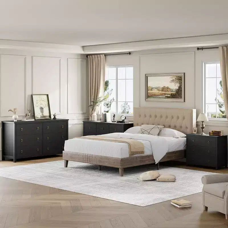 Comò a 6 cassetti per camera da letto, comò moderno e ampio con spazio di archiviazione, cassettiera in legno indipendente, nero
