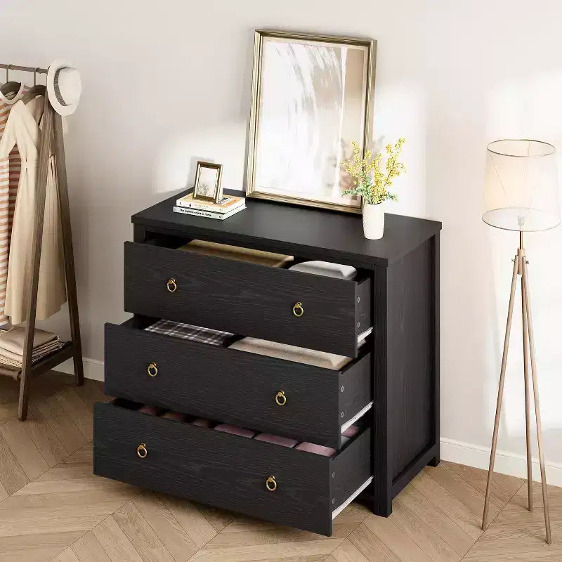 Comò a 6 cassetti per camera da letto, comò moderno e ampio con spazio di archiviazione, cassettiera in legno indipendente, nero