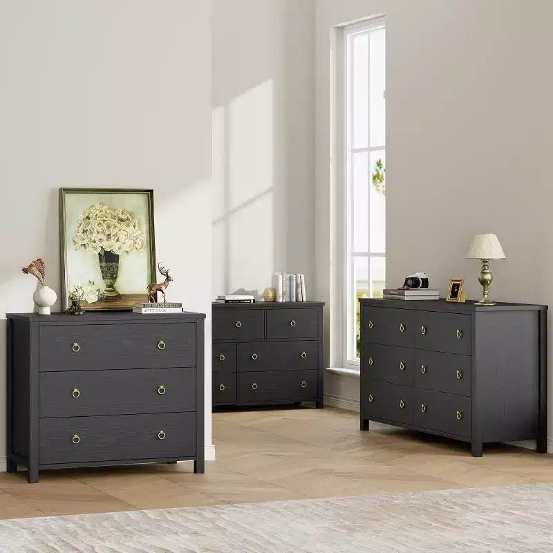 Comò a 6 cassetti per camera da letto, comò moderno e ampio con spazio di archiviazione, cassettiera in legno indipendente, nero