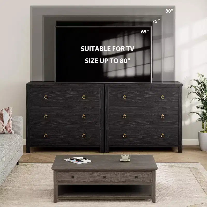Comò a 6 cassetti per camera da letto, comò moderno e ampio con spazio di archiviazione, cassettiera in legno indipendente, nero