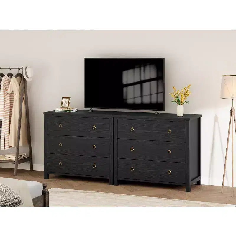 Comò a 6 cassetti per camera da letto, comò moderno e ampio con spazio di archiviazione, cassettiera in legno indipendente, nero