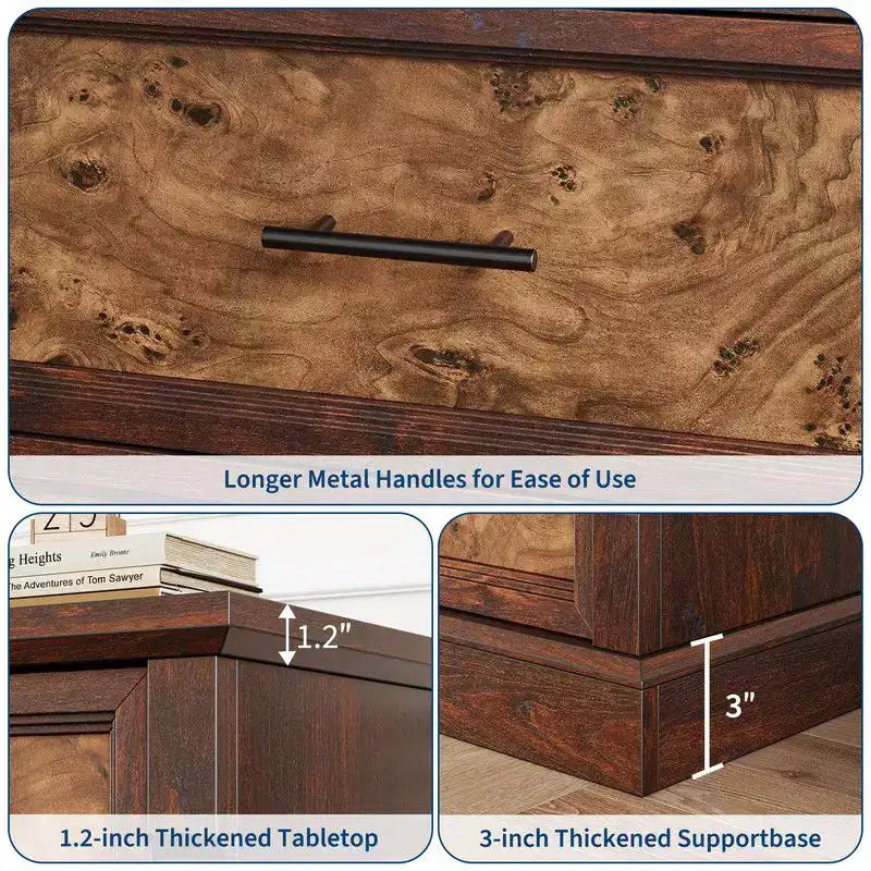 Cassettiera da Fattoria a 6 Cassetti, Comò Armadio Lungo in Legno da 47", Organizer, Cassettiera Rustica