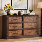 Farmhouse 6 Drawers Dresser, 47 Long Wood Closet Dressers Organizer, Rustic Chest of Drawers