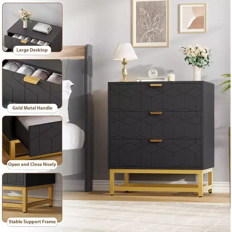Cassettiera da camera da letto, cassettiera a 3 cassetti con gambe in metallo, cassettiera moderna con ampio spazio, cassettiera per camera da letto, soggiorno