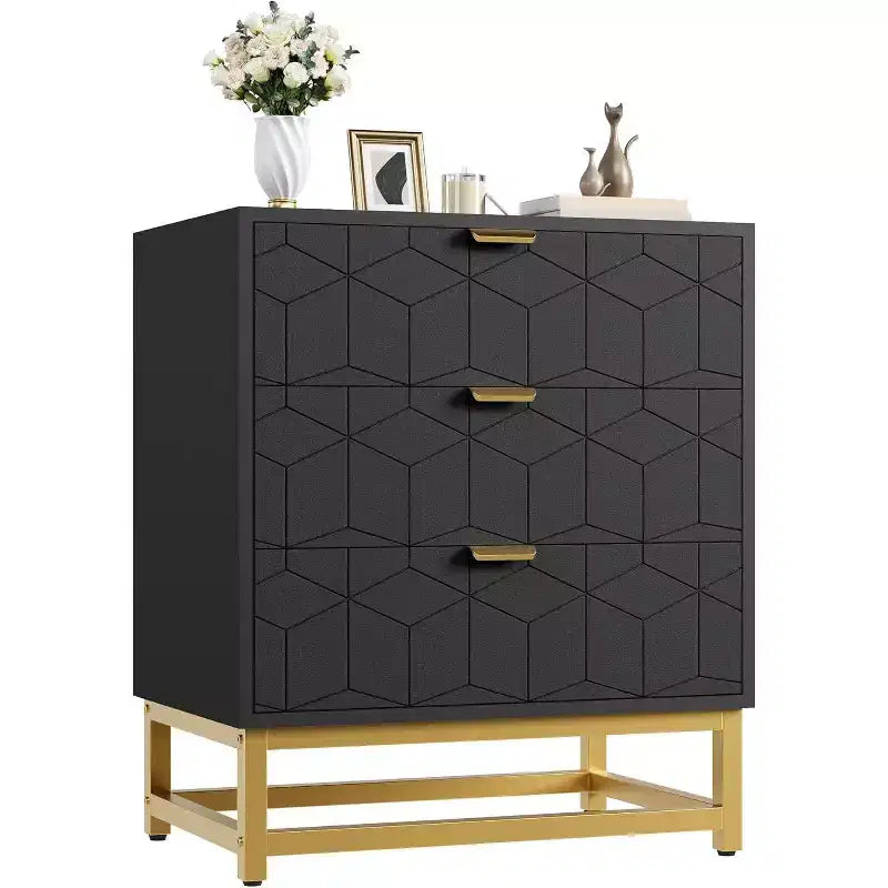 Dresser for Bedroom, 3 Drawer Dresser with Metal Legs, Modern Dressers Chest Organizer with Wide Storage, Chest of Drawers for Bedroom, Living Room