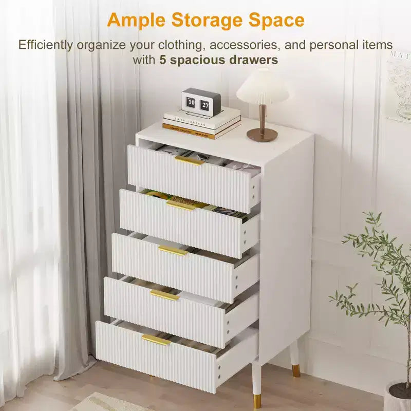 Cassettiera a 5 cassetti per camera da letto, Comò moderno per armadio, Armadietto organizer (2 pezzi)