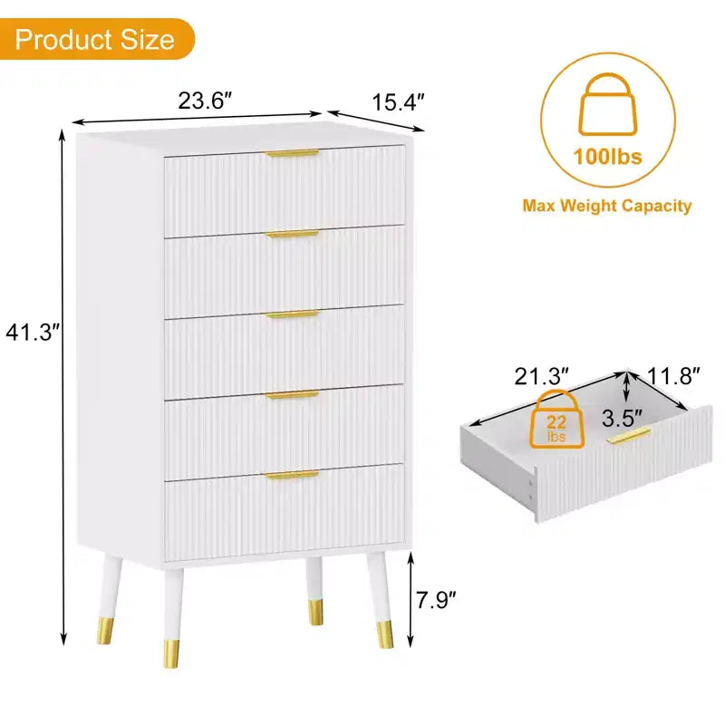 Cassettiera a 5 cassetti per camera da letto, Comò moderno per armadio, Armadietto organizer (2 pezzi)